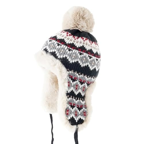 CHRISK Herbst Winter Sherpa Peru Hut Ohrenschutz Warm Stricken Plüsch Ball Schnee Ski Cap Jagd Sturmhaube Winddicht Integriert, D, One size von CHRISK