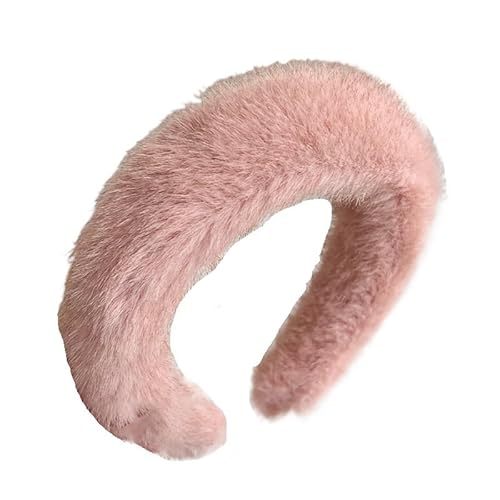 Einfarbiges Plüsch-Stirnband für Damen, dickes Fell-Haarband für Mädchen, niedlich, süß, schlicht, Kopfbedeckung, breites Haarschmuck (Farbe: Rosa, Größe: Einheitsgröße) von CHRISK