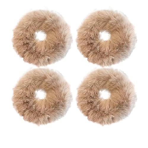 Flauschig Warm Winter Elastisches Haarband Scrunchies Großer Darm Haarring Damen Mädchen Plüsch Haarseil Haarschmuck Haarband (Farbe: Grau-4 Stück) von CHRISK