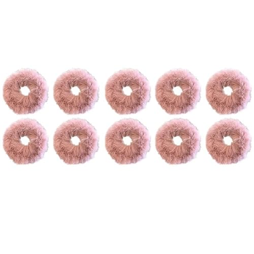 Flauschig Warm Winter Elastisches Haarband Scrunchies Großer Darm Haarring Damen Mädchen Plüsch Haarseil Haarschmuck Haarband (Farbe: Rosa-10 Stück) von CHRISK