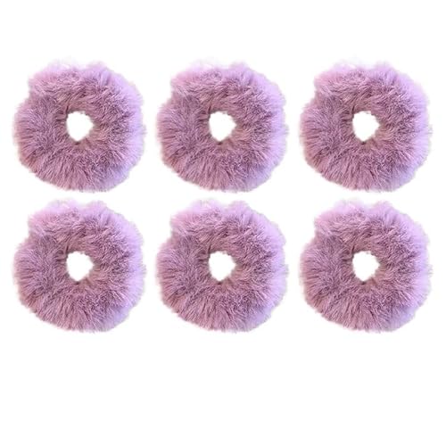 Flauschig Warm Winter Elastisches Haarband Scrunchies Großer Darm Haarring Damen Mädchen Plüsch Haarseil Haarschmuck Haarband (Farbe: Violett-6 Stück) von CHRISK