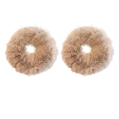 Flauschiges warmes Winter-elastisches Haarband Scrunchies Dickdarm-Haarring Frauen Mädchen Plüsch-Haarseil Hairwear-Haarband (Color : Grey-2PCS) von CHRISK