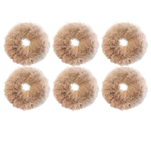 Flauschiges warmes Winter-elastisches Haarband Scrunchies Dickdarm-Haarring Frauen Mädchen Plüsch-Haarseil Hairwear-Haarband (Color : Grey-6PCS) von CHRISK