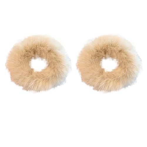 Flauschiges warmes Winter-elastisches Haarband Scrunchies Dickdarm-Haarring Frauen Mädchen Plüsch-Haarseil Hairwear-Haarband (Color : Light coffee-2PCS) von CHRISK