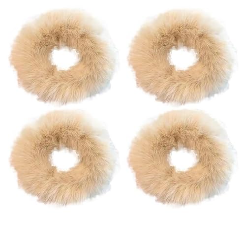 Flauschiges warmes Winter-elastisches Haarband Scrunchies Dickdarm-Haarring Frauen Mädchen Plüsch-Haarseil Hairwear-Haarband (Color : Light coffee-4PCS) von CHRISK