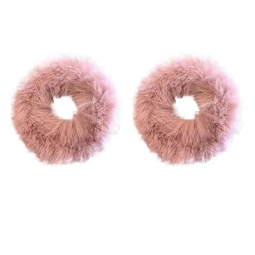 Flauschiges warmes Winter-elastisches Haarband Scrunchies Dickdarm-Haarring Frauen Mädchen Plüsch-Haarseil Hairwear-Haarband (Color : Pink-2PCS) von CHRISK