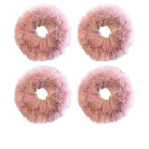 Flauschiges warmes Winter-elastisches Haarband Scrunchies Dickdarm-Haarring Frauen Mädchen Plüsch-Haarseil Hairwear-Haarband (Color : Pink-4PCS) von CHRISK