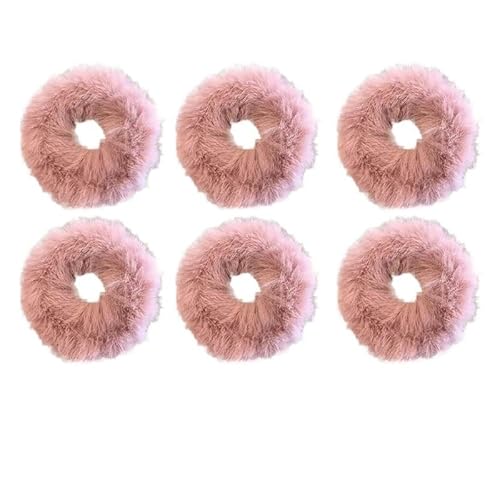 Flauschiges warmes Winter-elastisches Haarband Scrunchies Dickdarm-Haarring Frauen Mädchen Plüsch-Haarseil Hairwear-Haarband (Color : Pink-6PCS) von CHRISK