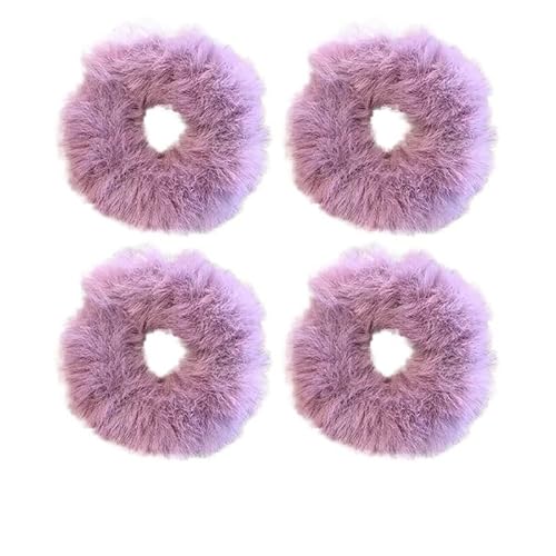 Flauschiges warmes Winter-elastisches Haarband Scrunchies Dickdarm-Haarring Frauen Mädchen Plüsch-Haarseil Hairwear-Haarband (Color : Purple-4PCS) von CHRISK