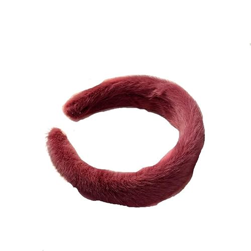 Koreanisches elegantes Haarband für Mädchen Niedlicher Plüsch-Haarschmuck Winter Frauen Stirnbänder Mode Haarreif Kopfbedeckung Geschenke (Farbe: Weinrot, Größe: Einheitsgröße) von CHRISK
