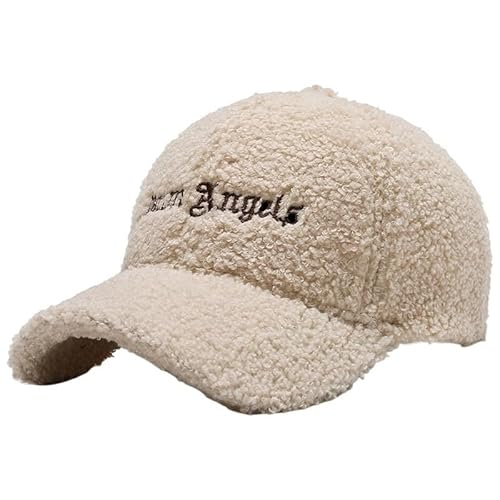 Lamm Pelz Hüte Weibliche Herbst Winter Koreanische Version Gezeiten Brief Warme Kappe Plüsch Baseball Caps Winter Baseball Cap, beige, One size von CHRISK