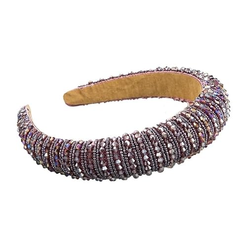 Luxus Voller Diamanten Handgewebte Perlen Stirnband Haarschmuck Weibliche Barock Schwamm Stirnband Haarband Kopfbedeckung Frau (Color : B Purple, Size : Medium) von CHRISK