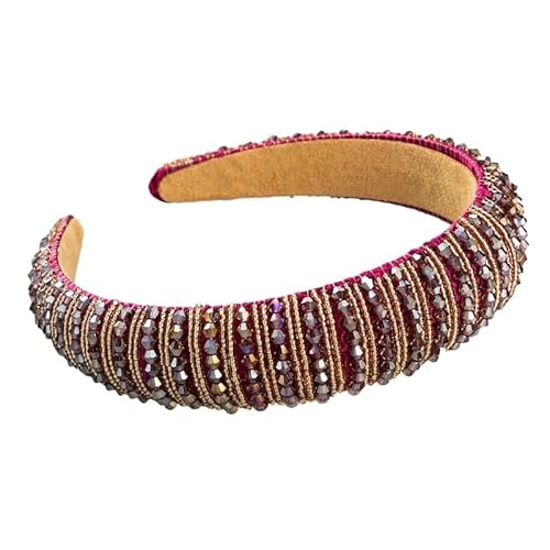 Luxus Voller Diamanten Handgewebte Perlen Stirnband Haarschmuck Weibliche Barock Schwamm Stirnband Haarband Kopfbedeckung Frau (Color : B rose Red, Size : Medium) von CHRISK