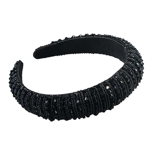 Luxus Voller Diamanten Handgewebte Perlen Stirnband Haarschmuck Weibliche Barock Schwamm Stirnband Haarband Kopfbedeckung Frau (Color : Black, Size : Medium) von CHRISK