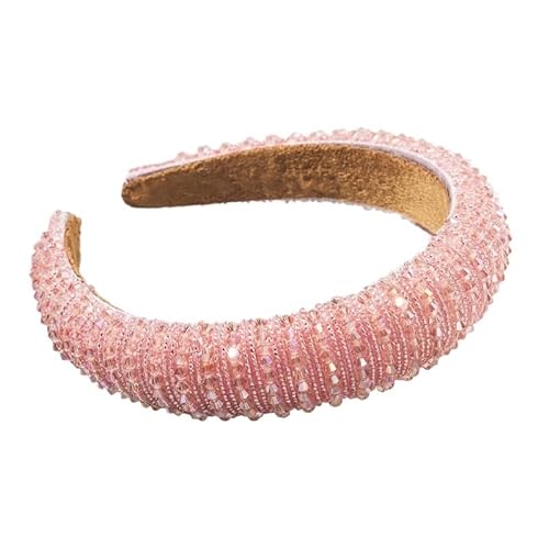 Luxus Voller Diamanten Handgewebte Perlen Stirnband Haarschmuck Weibliche Barock Schwamm Stirnband Haarband Kopfbedeckung Frau (Color : Champagne pink, Size : Medium) von CHRISK