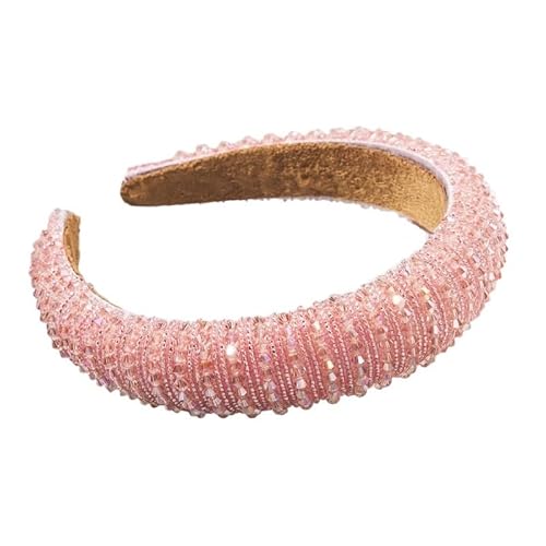 Luxus Voller Diamanten Handgewebte Perlen Stirnband Haarschmuck Weibliche Barock Schwamm Stirnband Haarband Kopfbedeckung Frau (Color : Pink, Size : Medium) von CHRISK