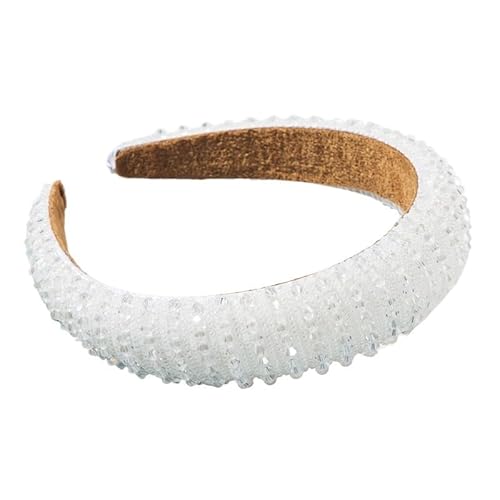 Luxus Voller Diamanten Handgewebte Perlen Stirnband Haarschmuck Weibliche Barock Schwamm Stirnband Haarband Kopfbedeckung Frau (Color : White, Size : Medium) von CHRISK