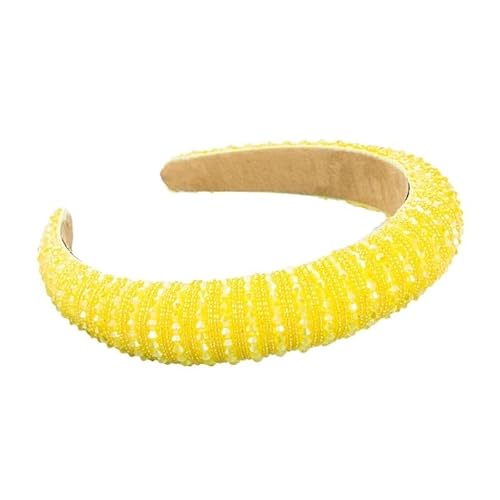 Luxus Voller Diamanten Handgewebte Perlen Stirnband Haarschmuck Weibliche Barock Schwamm Stirnband Haarband Kopfbedeckung Frau (Color : Yellow, Size : Medium) von CHRISK