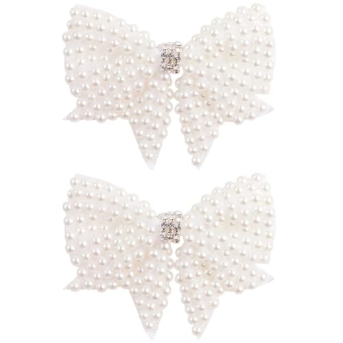 Weiße Perlen-Haarschleifen mit Haarspangen für Mädchen Kinder Boutique-Schichten Bling Strass Mittelschleifen Haarnadeln Haarschmuck (Farbe: 5 x 6 cm, 2 Stück 051405, Größe: Medium) von CHRISK