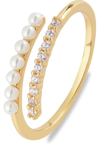 CHRIST Damen-Ring 925er Silber, recycelt 7 Kunstperle 54, Gold 32028267 von CHRIST