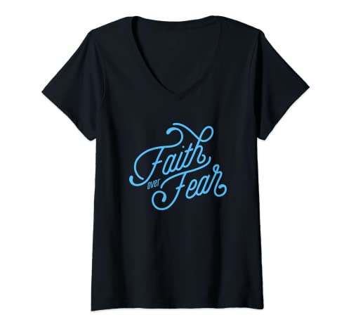 Damen Christian Scripture Kleidung für Frauen | Faith over Fear T-Shirt mit V-Ausschnitt von CHRISTIAN SCRIPTURE CLOTHING