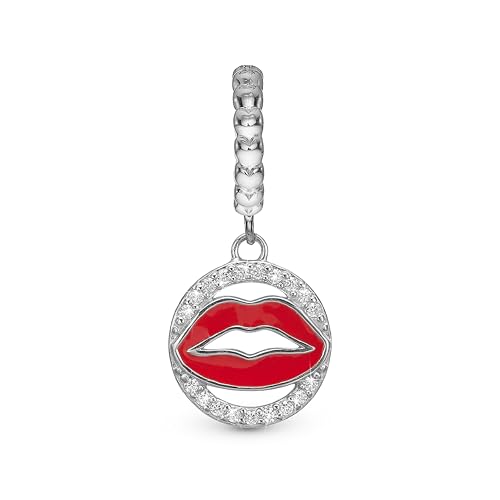 CHRISTINA Eleganter Damen Schmuck | Charm Anhänger Silber mit Lippenmotiv | Armband Charms mit Zirkonia | Emaille Charm Silber | Charms Anhänger für Damen Armbänder von CHRISTINA