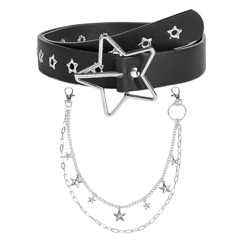 1 Stern-Element-Gürtel Und 1 Metall-Hosenkette, Punk-Gürtel, Modischer Persönlichkeitsgürtel, Bekleidungszubehör, Pu-Ergürtel von CHROMACRAFT