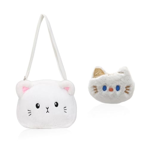 1 Umhängetasche In Kätzchenform Und 1 Kätzchenanhänger, Süße Cartoon-Umhängetasche, Plüsch-Umhängetasche, Mädchentasche von CHROMACRAFT