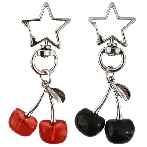 2 Stück Kirsch-Schlüsselanhänger, Modische Kirsch-Schlüsselanhänger, Stern-Kirsch-Anhänger, Mädchen-Taschen-Anhänger, Kreative Obst-Anhänger von CHROMACRAFT
