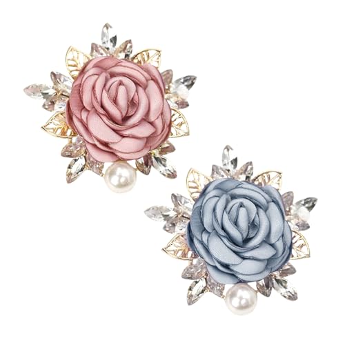 CHROMACRAFT 2 Stück Kristallblumenbrosche, Stoffblumenbrosche, Damenbrosche, Elee Rosenbrosche, Exquisite Kleidernadel, Kleiderbrosche, Modeaccessoirenadel von CHROMACRAFT
