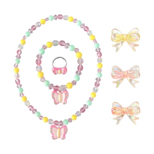 CHROMACRAFT 1 Halskette, 1 Armband, 1 Ring Und 3 Schmetterlings-Haarnadeln, Mädchenschmuck, Süßer Schmuck, Kreativer Schmetterlingselementschmuck von CHROMACRAFT