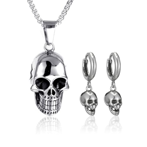 CHROMACRAFT 1 Paar Totenkopf-Ohrringe Und 1 Totenkopf-Halskette, Gothic-Schmuck, Modischer Personalisierter Schmuck, Kreativer Schmuck von CHROMACRAFT