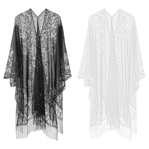 CHROMACRAFT 1 Schwarze Bluse Und 1 Cremefarbener Schal, Hohle Spitzenbluse, Eleer Schal, Bekleidungszubehör, Strandschal von CHROMACRAFT