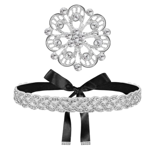 CHROMACRAFT 1 Stück Strass-Gürtel Und 1 Stück Strass-Brosche, Kleid-Ziergürtel, Eleer Gürtel, Glitzernder Gürtel, Damen-Accessoires von CHROMACRAFT