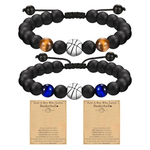 CHROMACRAFT 2 Stück Basketball-Armbänder, Perlenarmbänder, Freundschaftsarmbänder, Verstellbare Armbänder, Kreative Design-Armbänder, Geschenkarmbänder Für Jungen von CHROMACRAFT