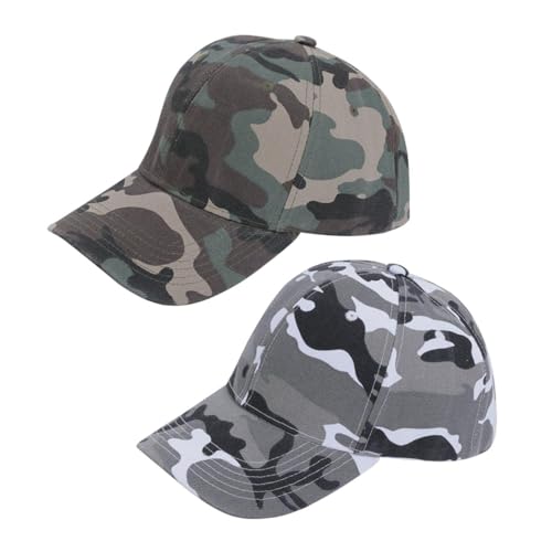 CHROMACRAFT 2 Stück Camo-Baseballkappen, Kinder-Camouflage-Baseballkappen, Sonnenschutzvisier, Outdoor-Sportkappe, Verstellbare Schirmmütze, Geeignet Zum Laufen, Wandern Und Camping von CHROMACRAFT