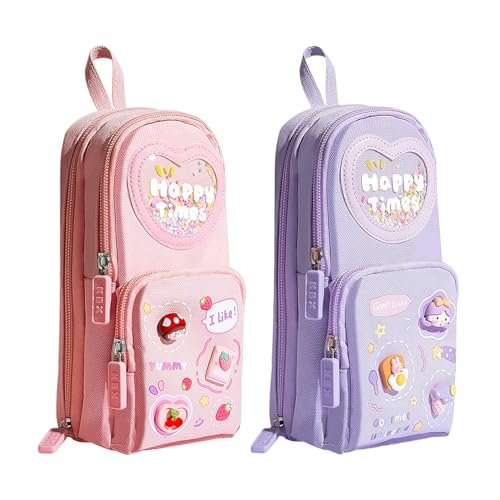 CHROMACRAFT 2 Stück Mädchen Federmäppchen, Niedliches Federmäppchen, Federmäppchen Mit Mehreren Fächern, Cartoon-Mädchen-Federmäppchen, Schülerbedarf, Schüler-Briefpapier von CHROMACRAFT