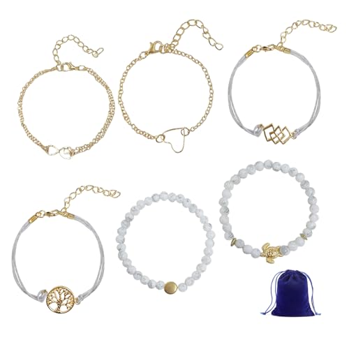 CHROMACRAFT 6 Stück Damenarmbänder Und 1 Stück Aufbewahrungstasche, Stapelbare Armbänder, Personalisierte Einfache Armbänder, Modische Armbänder von CHROMACRAFT