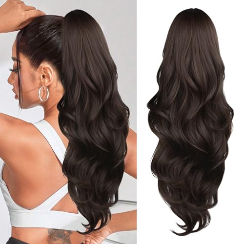 CHRSHN Pferdeschwanz-Extensions, Pferdeschwanz-Extension mit Kordel, 66 cm, für Damen, lange und gewellte Haarverlängerungen, synthetischer Clip an Pferdeschwanz-Haarteil für Muj CHRSHN Pferdeschwanz-Extensions, Pferdeschwanz-Extension mit Kordel, 66 cm, für Damen, lange und gewellte Haarverlängerungen, synthetischer Clip an Pferdeschwanz-Haarteil für Muj von CHRSHN