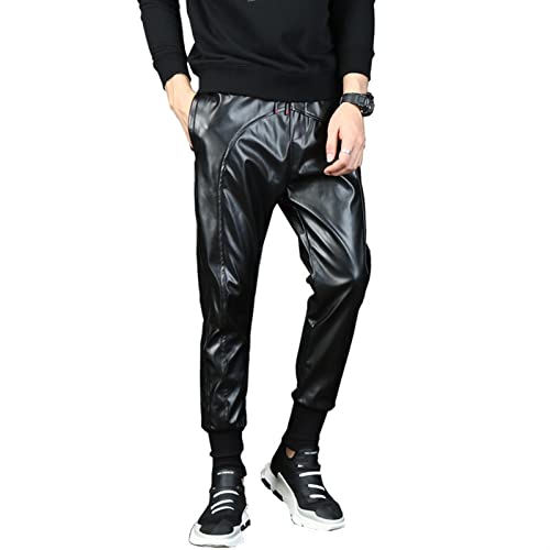 Mens Leateher Hosen Punk Pu. Leder-Jogginghosen-Hose for Männer, die for den Alltagskleidung geeignet sind (Color : Black, Size : Large) von CHRYP