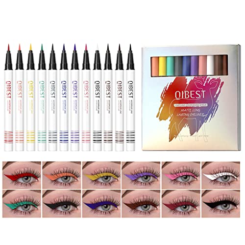 12 Farben Liquid Eyeliner Set, Wasserdicht Langlebig Eyeliner Bleistift Set, Hochpigmentierter Eyeliner-Stift-Set, Matte Eyeliner Bunt für den Täglichen Gebrauch und Weihnachten von CHSEEO