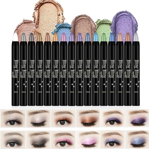 16 Farben Lidschatten Stift Lidschatten Bleistift Lidschatten Set Eyeshadow Pen Lidschatten-Stick Glänzende Schattenstäbe Wasserdicht Langlebig Schnell Trocknend, Make-up-Geschenk für Frauen von CHSEEO