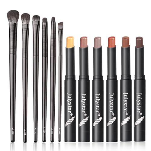 6 Farben Lidschatten Stift, 6 PCS Lidschatten Make-Up Pinsel Set, Lidschatten Bleistift Set Lidschatten-Stick Schattenstäbe Wasserdicht Langlebig Schnell Trocknend, Make-up-Geschenk für Frauen von CHSEEO