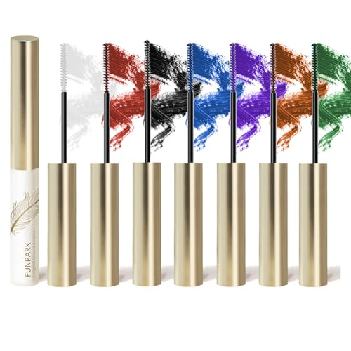 7 Farben Buntes Mascara-Set, Blau Weiß Schwarz Regenbogen Buntes Langanhaltend Wischfeste Wasserdichtes Farbige 3D-Faserwimpern-Mascara-Volumen Wimpern von CHSEEO