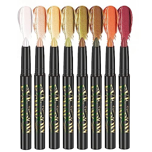 8 Farben Lidschatten Stift Lidschatten Bleistift Lidschatten Set Eyeshadow Pen Lidschatten-Stick Glänzende Schattenstäbe Wasserdicht Langlebig Schnell Trocknend, Make-up-Geschenk für Frauen von CHSEEO