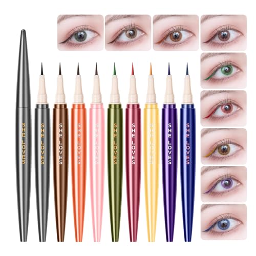 9 Farben Liquid Eyeliner Set, Wasserdicht Langlebig Eyeliner Bleistift Set, Hochpigmentierter Eyeliner-Stift-Set, Matte Eyeliner Bunt für den Täglichen Gebrauch und Weihnachten von CHSEEO