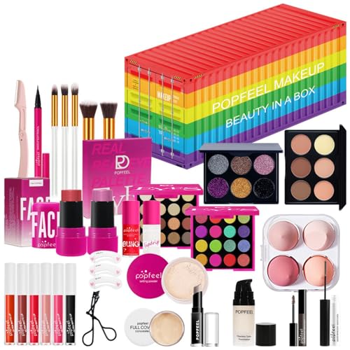 All in One Make Up Set, Make-up Sets, Schminke Set für Frauen, Makeup Set Starter Kit Kosmetik Schmink Set mit Lidschatten Palette, Lippenstift, Eyeliner, Mascara, Pinsel Für Frauen Mädchen von CHSEEO