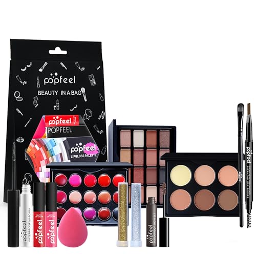 All in One Make Up Set, Schminke Set für Frauen, Makeup Set Starter Kit Multifunktions Kosmetik Schmink Kit mit Lidschatten Palette, Lippenstift, Eyeliner, Mascara, Pinsel Für Frauen Mädchen von CHSEEO