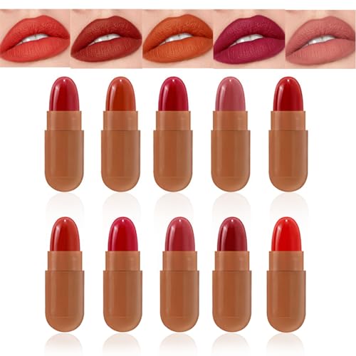 CHSEEO 10 Farben Lippenstift Set Matt, niedlicher Mini-Lippenstift in Kapselform euchtigkeitsspendender wasserdicht tragbar, Geschenkbox Schönheitskosmetik Kosmetika Geschenk für Mädchen Frauen von CHSEEO