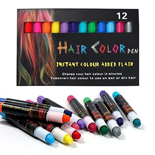 CHSEEO 12 Haarkreide-Set für Mädchen Geschenke Allergenfreie Haarfärbestifte, Haare Kreide Stifte Temporäre Haarfarbe, Haar Kreide Stifte Kinder Dunkle Haare für Haustiere Hund, Katze, Pferd von CHSEEO